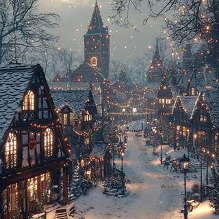 Cozy winter town wallpaper
