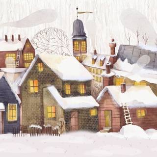 Cozy winter town wallpaper