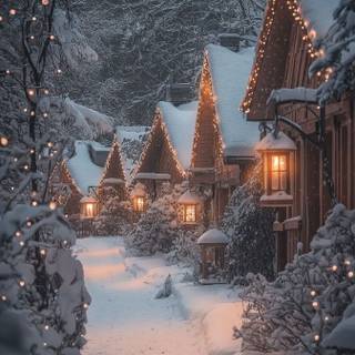Cozy winter town wallpaper