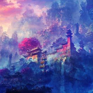 Mountain temple wallpaper