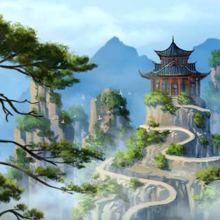 Mountain temple wallpaper