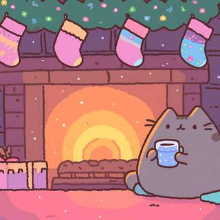 Christmas Pusheen desktop wallpaper