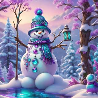 Purple snowman computer wallpaper