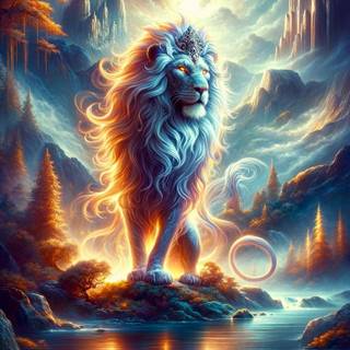 Magical lion forest wallpaper