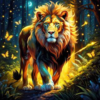 Magical lion forest wallpaper