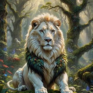 Magical lion forest wallpaper