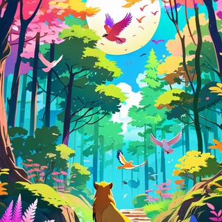 Magical lion forest wallpaper
