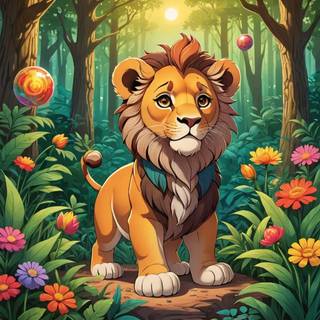 Magical lion forest wallpaper