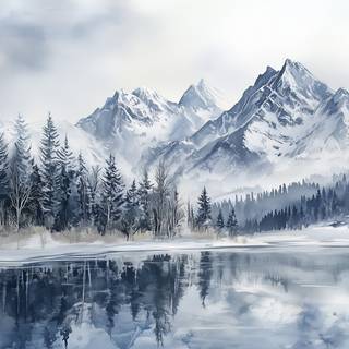 Winter mountain illustration wallpaper
