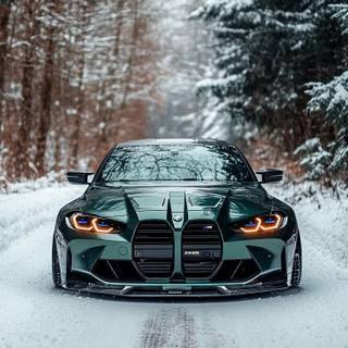 BMW M4 snow forest mobile wallpaper