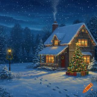 Christmas night house wallpaper