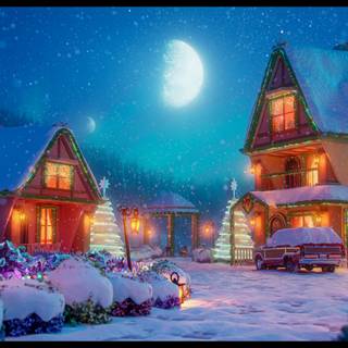 Christmas night house wallpaper