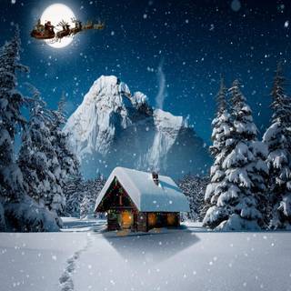Christmas night house wallpaper