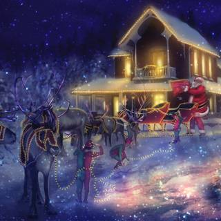 Christmas night house wallpaper