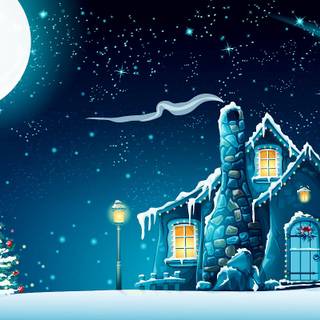 Christmas night house wallpaper