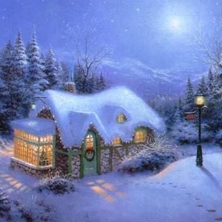 Christmas night house wallpaper