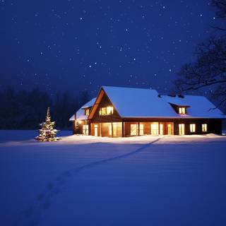 Christmas night house wallpaper