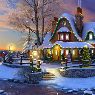 Christmas lights house wallpaper
