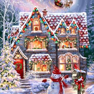 Cozy Christmas cottage wallpaper