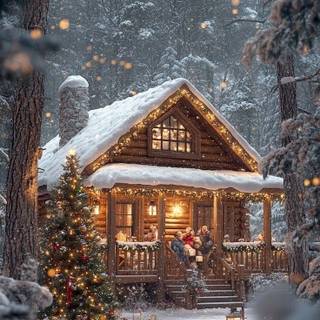 Cozy Christmas cottage wallpaper