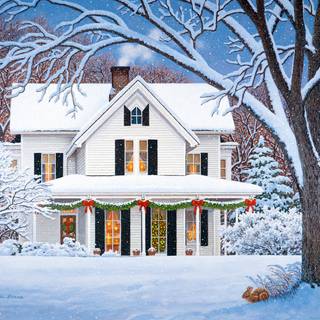 Cozy Christmas cottage wallpaper