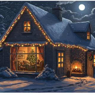 Cozy Christmas cottage wallpaper