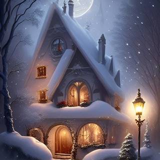 Cozy Christmas cottage wallpaper