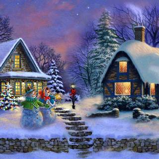 Cozy Christmas cottage wallpaper