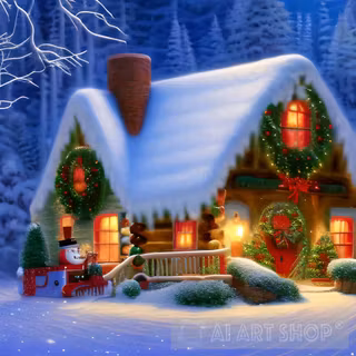 Cozy Christmas cottage wallpaper