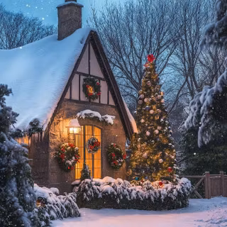 Cozy Christmas cottage wallpaper
