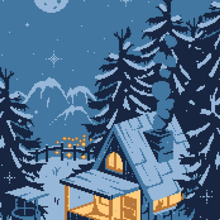 Cozy pixel art winter wallpaper