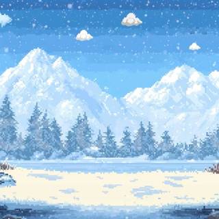 Cozy pixel art winter wallpaper