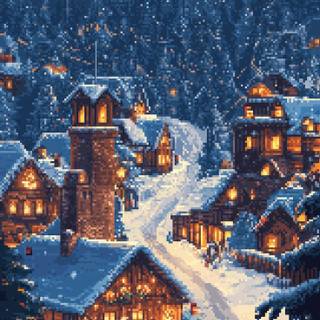 Cozy pixel art winter wallpaper