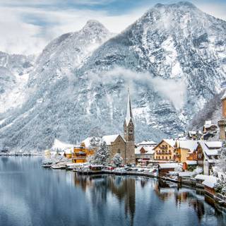Hallstatt winter 2560x1440 wallpaper