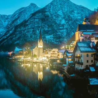 Hallstatt winter 2560x1440 wallpaper