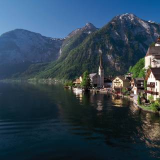 Hallstatt winter 2560x1440 wallpaper