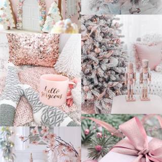 Christmas collage pink wallpaper