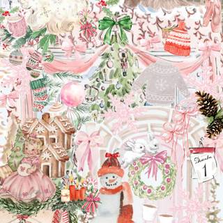 Christmas collage pink wallpaper
