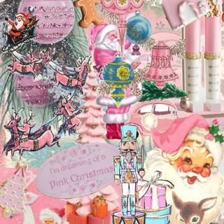 Christmas collage pink wallpaper