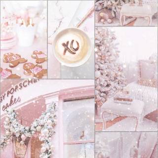 Christmas collage pink wallpaper