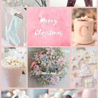 Christmas collage pink wallpaper