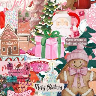 Christmas collage pink wallpaper