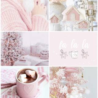Christmas collage pink wallpaper