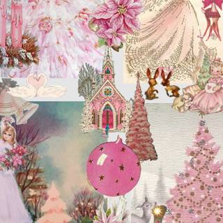 Christmas collage pink wallpaper