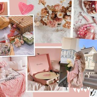 Christmas collage pink wallpaper