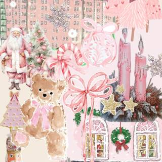 Christmas collage pink wallpaper