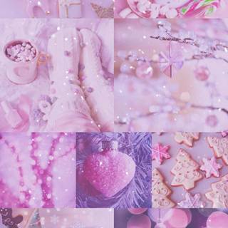 Christmas collage pink wallpaper