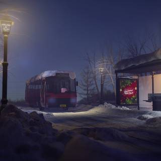 Winter bus stop wallpaper
