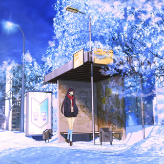 Winter bus stop wallpaper