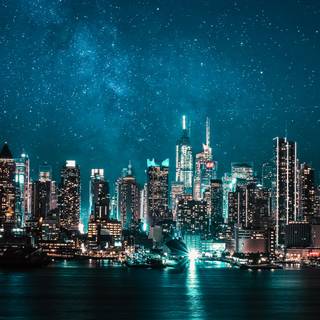 Dual monitor city wallpaper